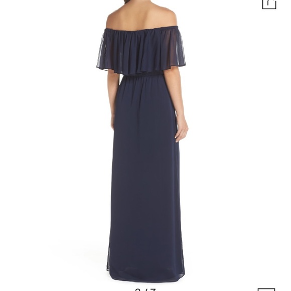 NEW Wayf Off The Shoulder Ruffle Popover Navy Gown - Picture 10 of 12